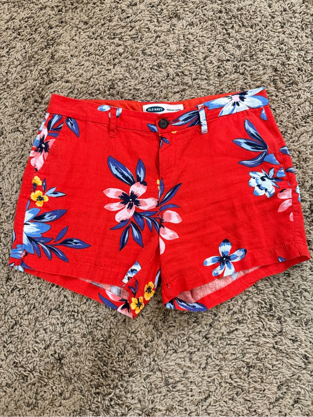 Old Navy women’s Red Floral Linen-Blend Women’s Shorts with Blue & Pink Accents